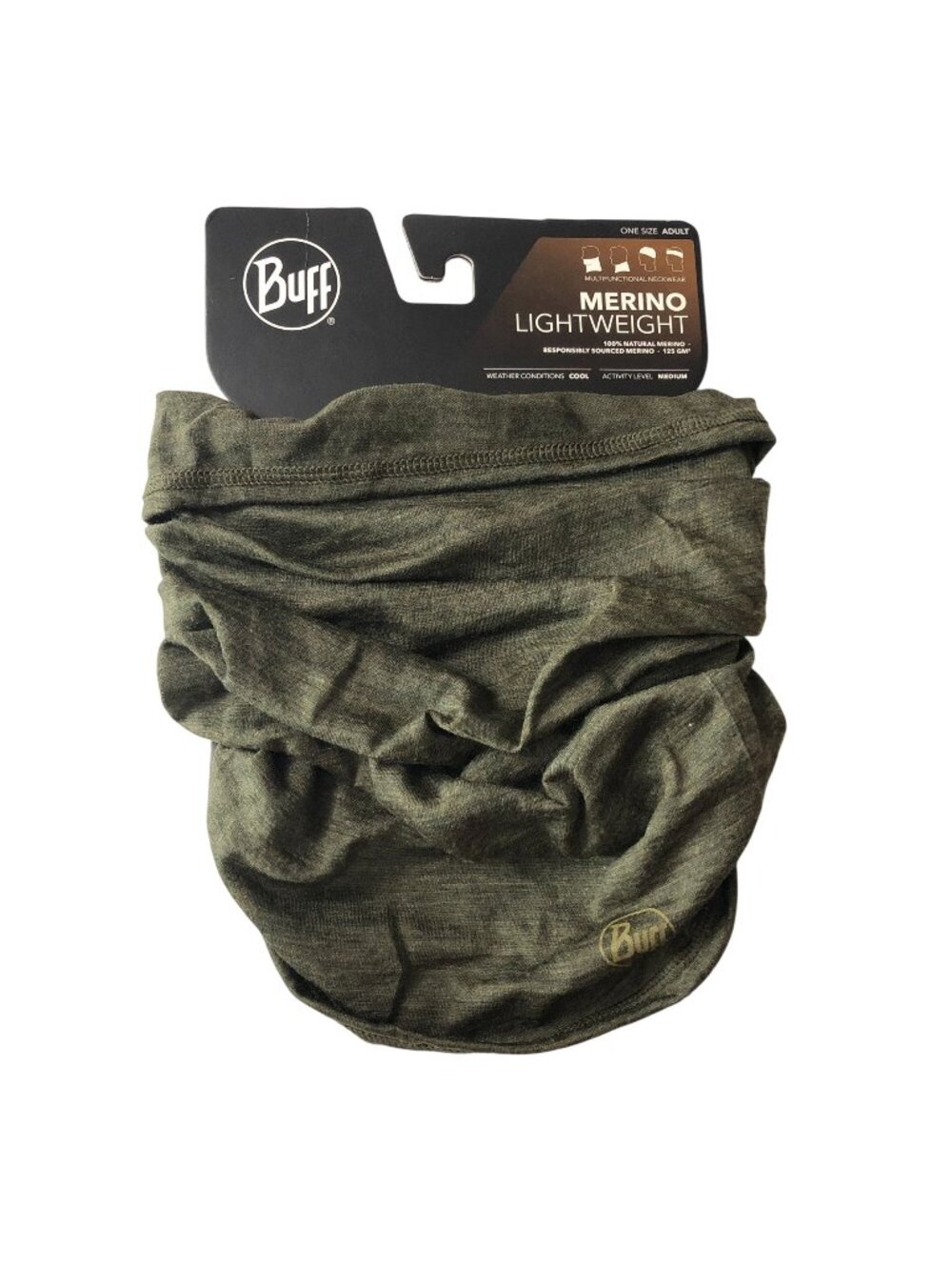 Buff Lightweight Merino Wool Neck Gaiter Olive Green OS